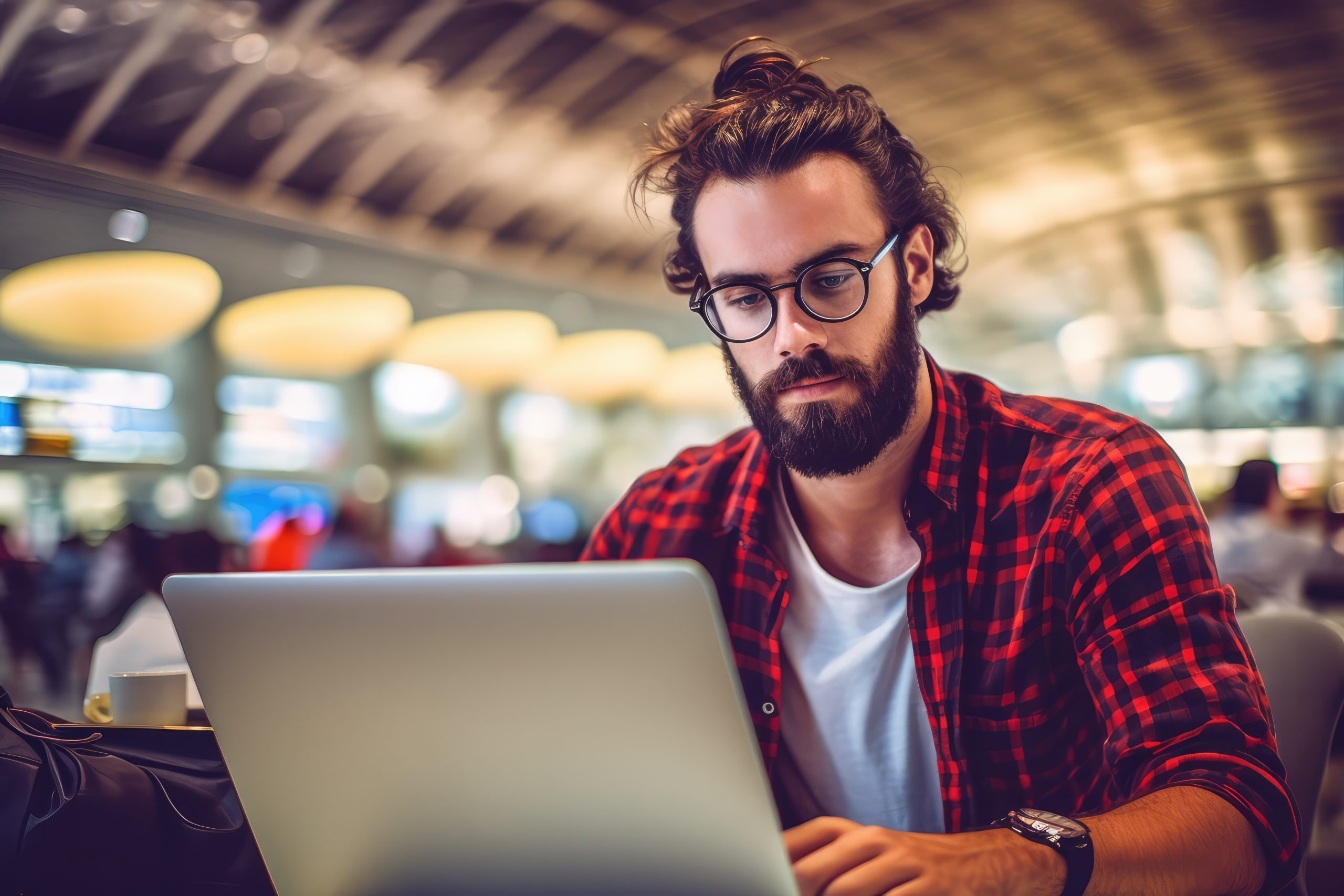 A digital nomad working on the go .Generative AI.